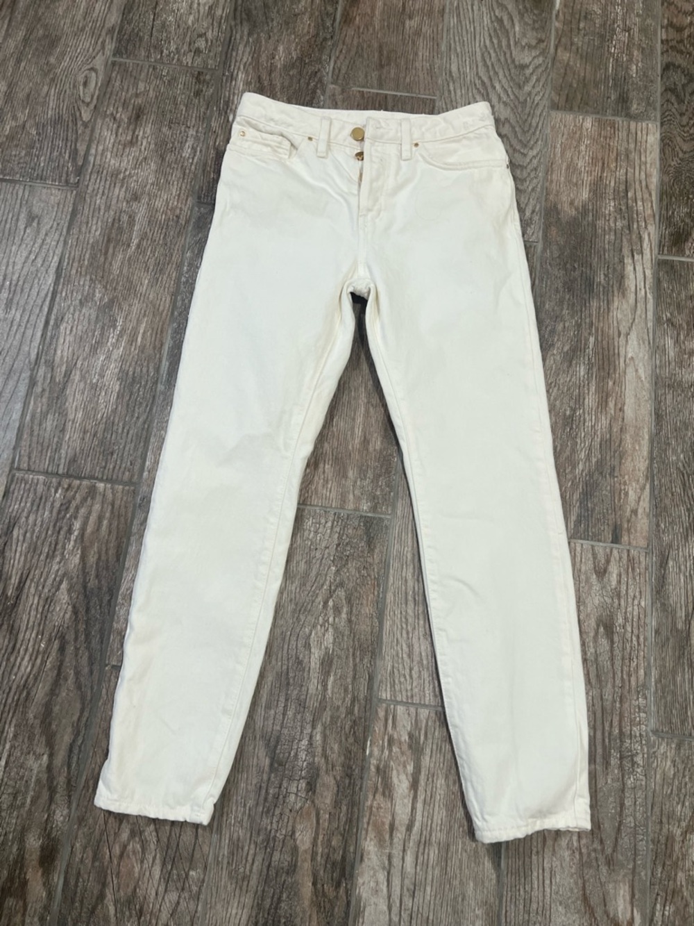 Sezane High-Rise Slim Jeans gold buttons size 26 flaws